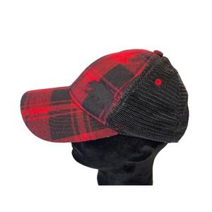 Legacy Hats Red Buffalo Plaid Bear Baseball Hat Flannel Mesh Cap Snap Back